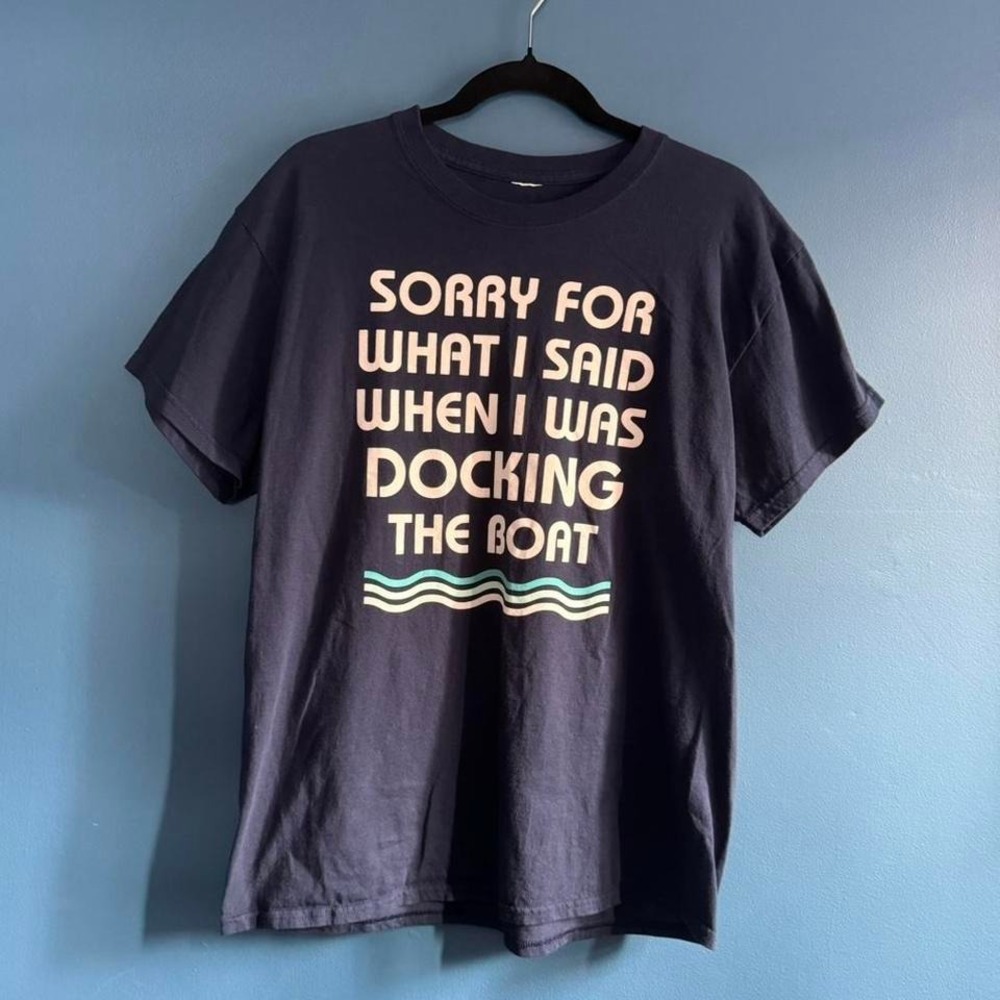 Boat Docking Tee Men's Size Medium Navy Blue Preppy Nautical‎ T Shirt Coastal